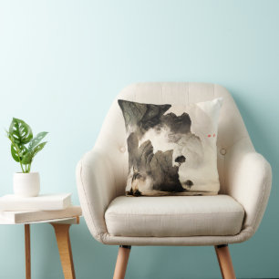 Frühling Mystischer Fuchs Nebelberg Minimalistisch Kissen
