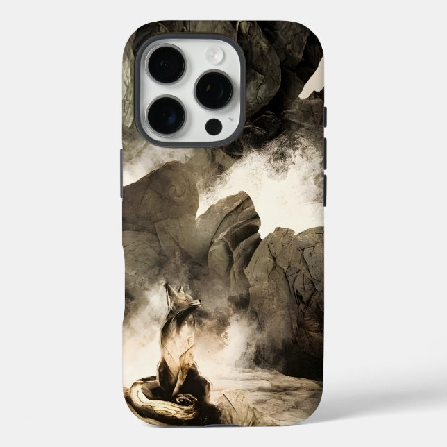 Frühling Mystischer Fuchs Nebeliger Berg Minimalis Case-Mate iPhone Hülle (Rückseite)