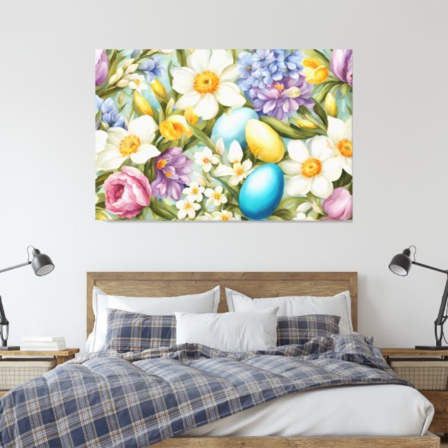 Frühling. Narzissen, Hyazinthen, Tulpen, Ostereier Leinwanddruck (Insitu (Schlafzimmer))