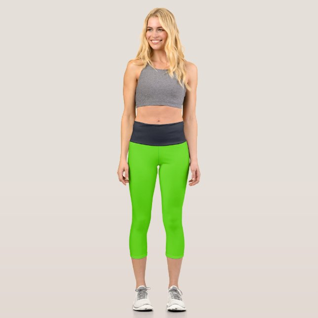 Frühling Neon Green Black High Waisted Capris (Vorderseite)