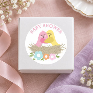 Frühling Nest Vögel Baby Mädchen Dusche Runder Aufkleber