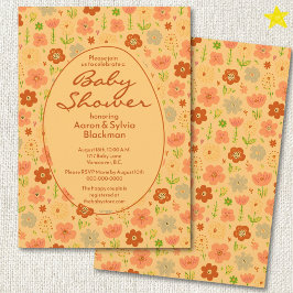 Frühling Orange Blumen Doodle Zeichnungen Baby Sho Einladung