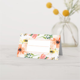Frühling Orange Blumige Hochzeit Platzkarte