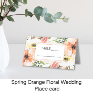 Frühling Orange Blumige Hochzeit Platzkarte