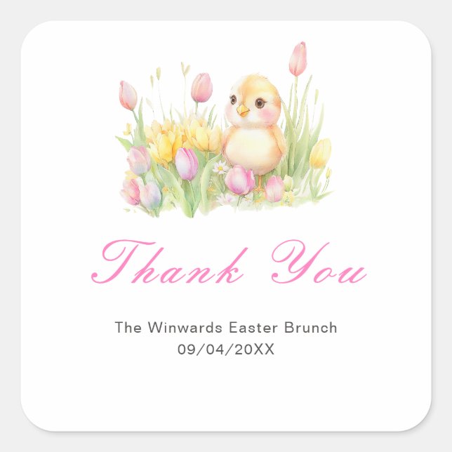 Frühling Osterbrunch mit Küken Quadratischer Aufkleber (Vorderseite)