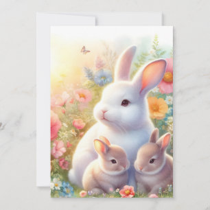 Frühling Osterhase Familie Blumen Garten Ankündigung