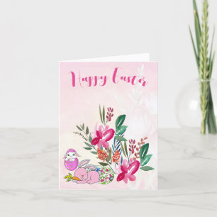 Frühling Osterhase Happy Easter Wasserfarbe floral Feiertagskarte