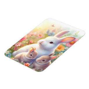 Frühling Osterhasen-Familie Blumen Garten Magnet