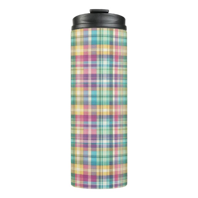 Frühling/Ostern Pastell-Karo  Thermosbecher (Vorderseite)