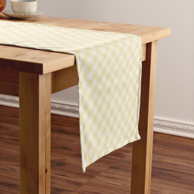 Frühling Retro Gingham | Buttercreme Kurzer Tischläufer (Beispiel)