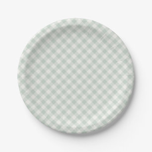 Frühling Retro Gingham Gedämpfter Salbei Pappteller