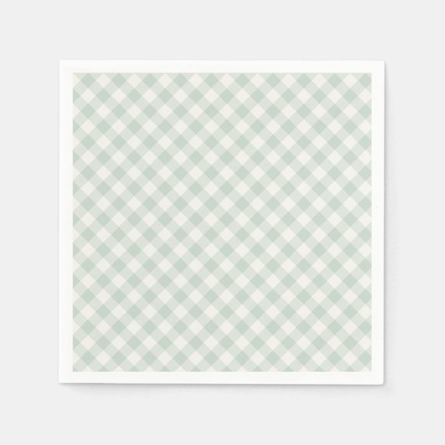 Frühling Retro Gingham | Gedämpfter Salbei Serviette (Vorderseite)