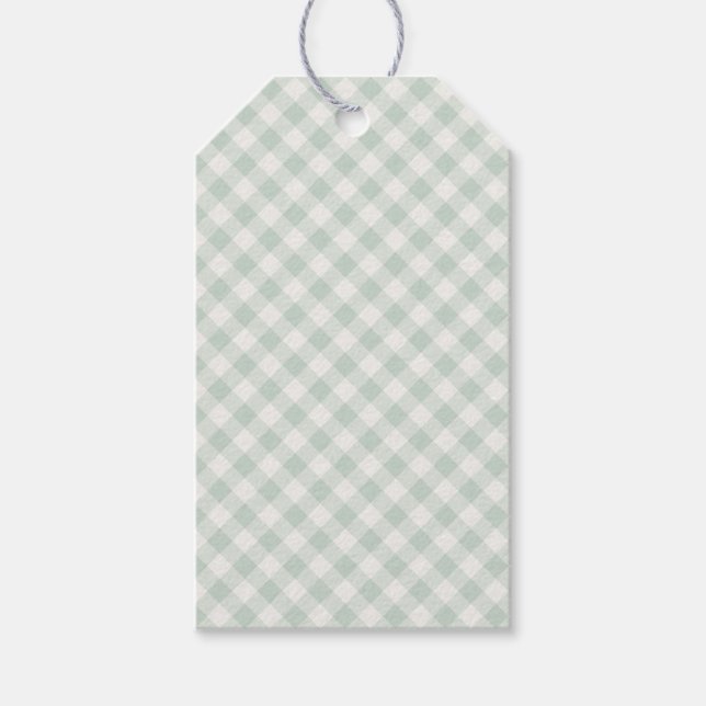 Frühling Retro Gingham | Gedämpftes Salbei Geschenkanhänger (Vorderseite)