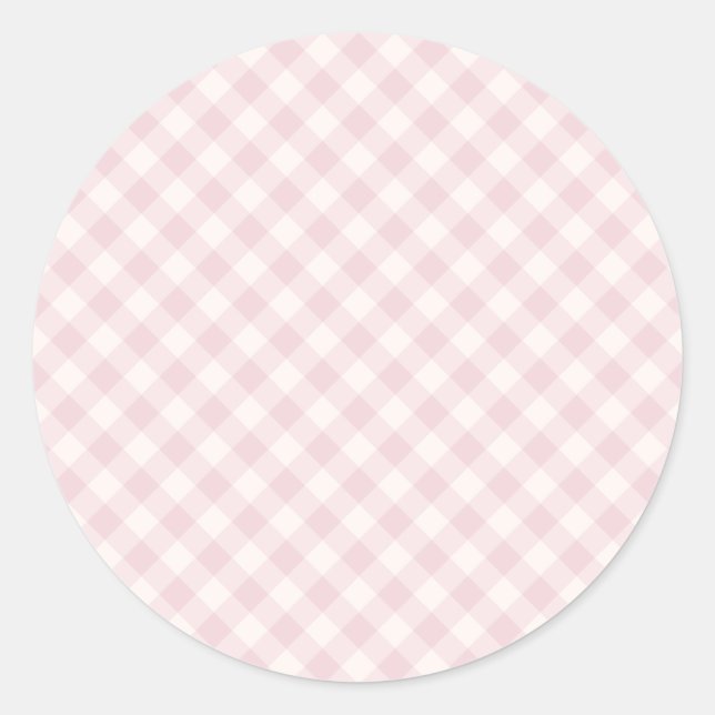 Frühling Retro Gingham | Sanftes Rosa Runder Aufkleber (Vorderseite)