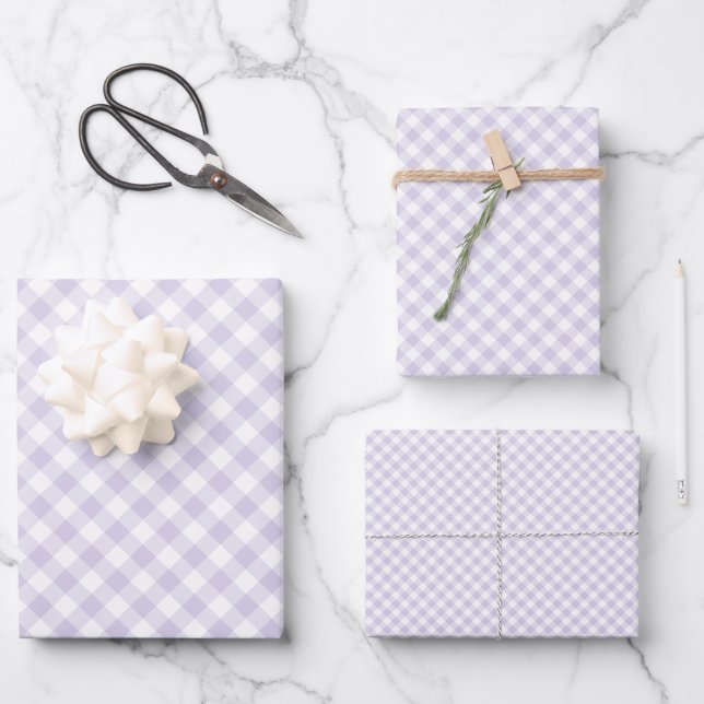 Frühling Retro Gingham | Staubiges Lavendel Geschenkpapier Set (Vorderseite)