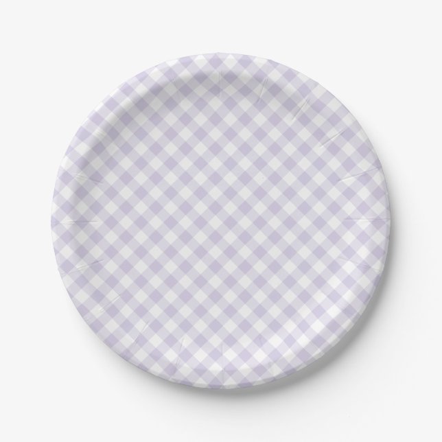 Frühling Retro Gingham | Staubiges Lavendel Pappteller (Vorderseite)