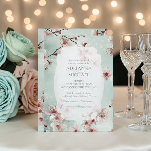 Frühling Rosa Floral auf Türkis Hochzeitseinladung Einladung