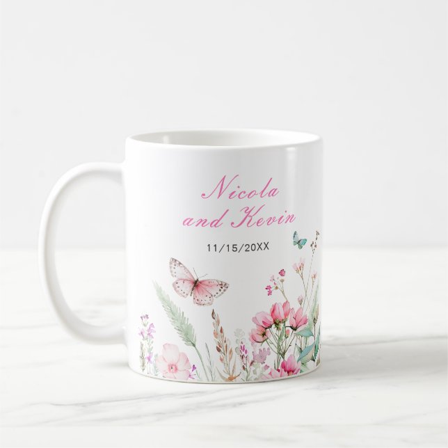 Frühling Rosa Schmetterling Florale Hochzeit Kaffeetasse (Links)