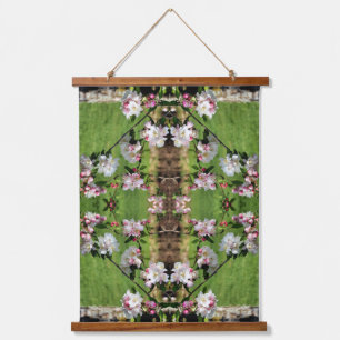 Frühling Rosa und Weiße Blüten Abstract Wandteppich Mit Holzrahmen