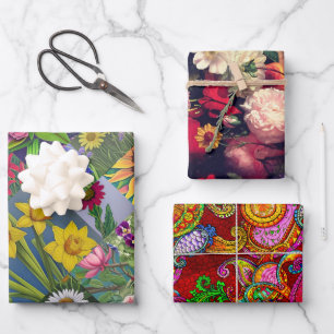 Frühling Set, Melange Paisley und Fleuresse Geschenkpapier Set