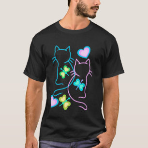 Frühling Sommer 80er Retro Katzen Schmetterlinge H T-Shirt