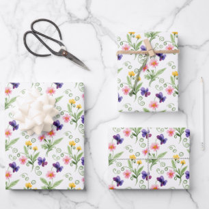 Frühling Sommer Gelb Pink Lila Blume Wasserfarbe Geschenkpapier Set