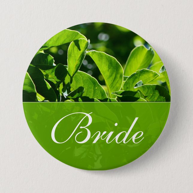 Frühling, Sommer grüne Blätter Braut Hochzeit Button (Vorderseite)