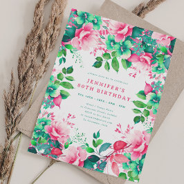 Frühling Sommer Wasserfarbe Flora 80. Geburtstag Einladung