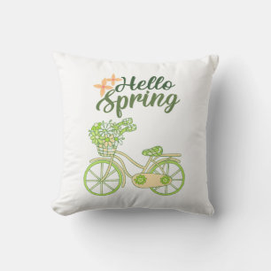 Frühling Vintage-Fahrrad-Illustration Hallo Kissen