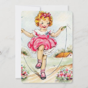Frühling Vintage Mädchen Seilspringen Feiertagskarte