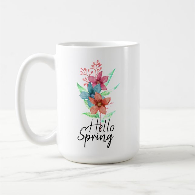 Frühling Wasserfarben Blumen Kaffeetasse Hallo Frü (Links)