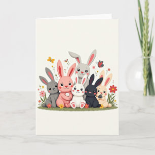 Frühling-Wiesenkarte mit freundlichen Hasen Karte