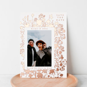 Frühling Wildblumen Rahmen Rose Gold Save The Date Folieneinladung