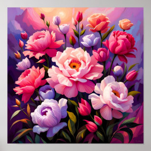 Frühling Zen Sonnenaufgang Rosa Blüten Garten  Poster