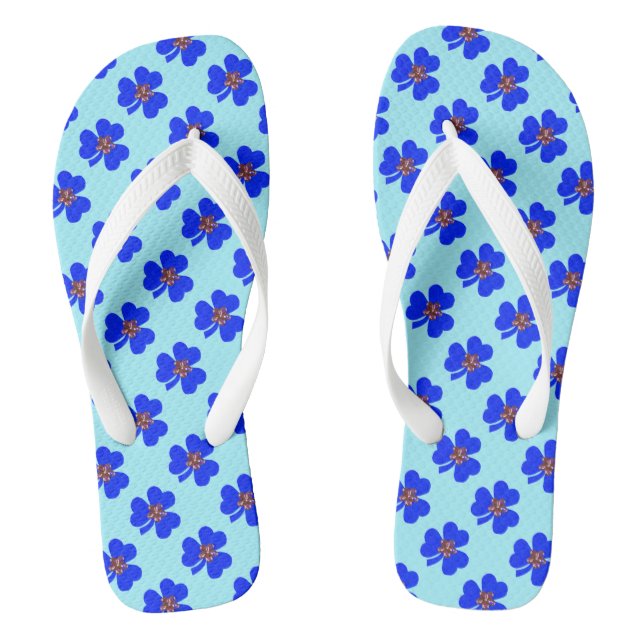 Frühlingblau, blaue Klee Flip Flops (Fußbett)