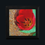 Frühlinggelb und Roter Tulip Schmuckschachtel<br><div class="desc">Frühlingsgelb und Red Tulip,  gegen einen braunen Felsen am Arrowhead See. Foto von Sandy Closs. Ostern,  Blumen,  rote Blume,  Frühling,  Valentine,  Valentine,  Hochzeiten,  Hochzeiten,  Valentinstag</div>