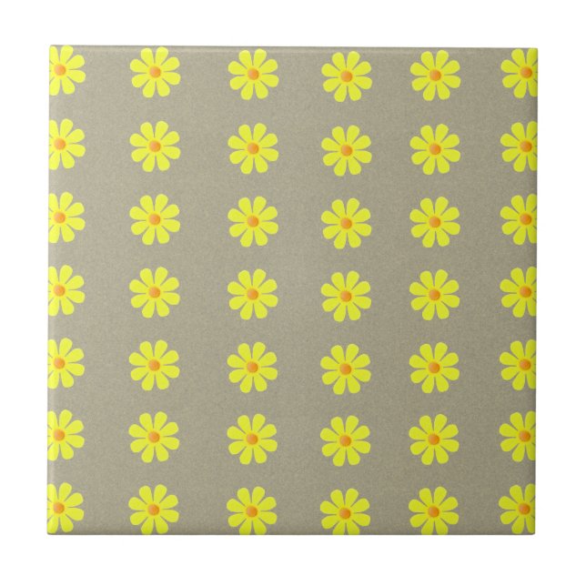 Frühlinggelbe Blumen auf abstraktem grauen Hinterg Fliese (Vorderseite)