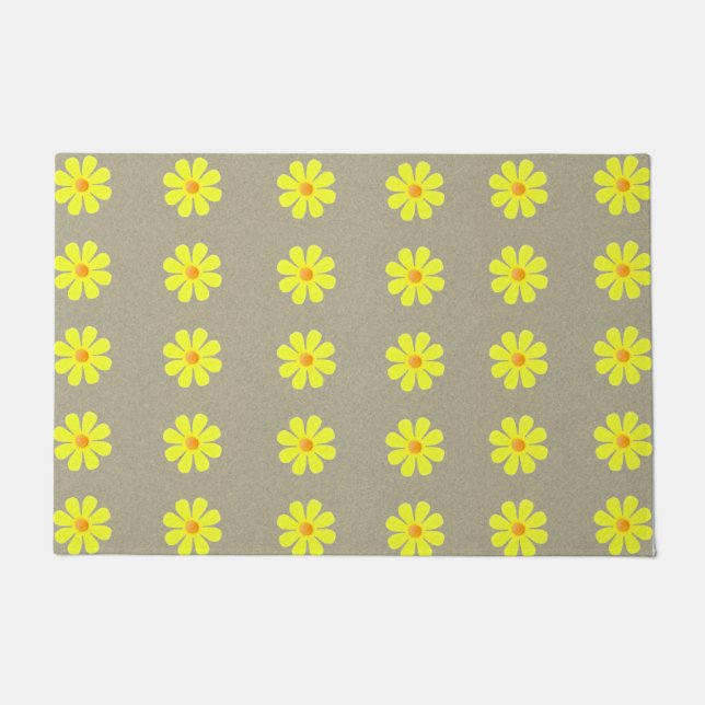 Frühlinggelbe Blumen auf abstraktem grauen Hinterg Fußmatte (Vorderseite)