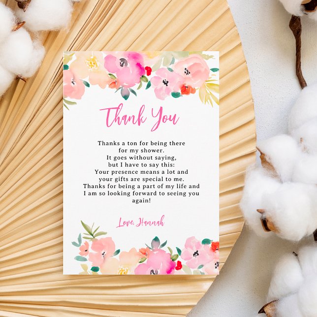 Frühlingrosa boho schicke Gartenanlage Brautparty Dankeskarte (Spring pink boho chic garden floral bridal shower thank you card)