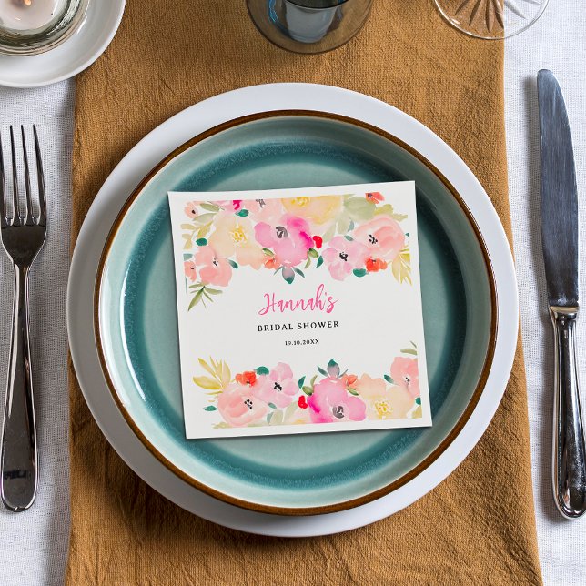 Frühlingrosa boho schicke Gartenanlage Brautparty Serviette (Spring pink boho chic garden floral bridal shower napkins)