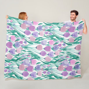 Frühlingrosa Lila Tulip Floral Wasserfarbe Fleecedecke