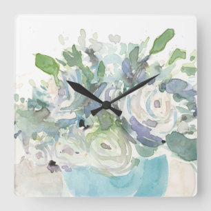 Frühlings-Anordnung - Aquarell-Blumenstrauß Quadratische Wanduhr