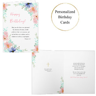 Frühlings-Aquarell-Blumen-Bibel-Verse-Geburtstag  Karte