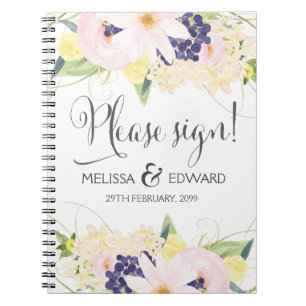 Frühlings-Aquarell-BlumenhochzeitGuestbook Notizblock