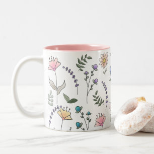 Frühlings-Aquarell-Gekritzel-Blumen Zweifarbige Tasse