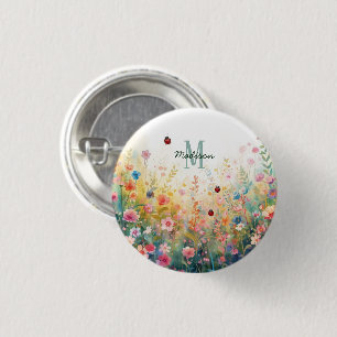Frühlings-Aquarell-Marienkäfer-Blumen-Monogramm-Wi Button