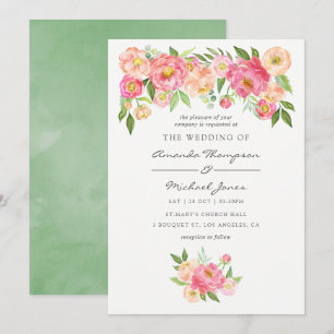 Frühlings-Aquarell-Pfingstrosen-Hochzeitseinladung Einladung