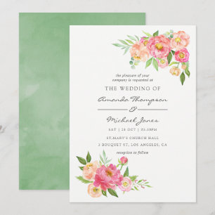 Frühlings-Aquarell-Pfingstrosen-Hochzeitseinladung Einladung