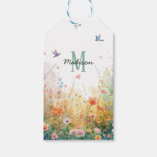 Frühlings-Aquarell-Vögel Florales Monogramm Wildbl Geschenkanhänger