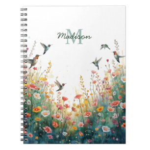 Frühlings-Aquarell-Vögel Florales Monogramm Wildbl Notizblock